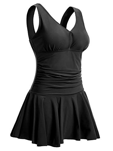 MiYang Women's Plus-Size Shaping One Piece Swim Dresses Swimsuit Black XX-Large (US 18W-20W)