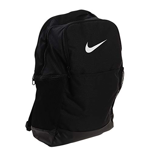 Nike Brasilia Medium Training Backpack for Women and Men with Secure Storage & Water Resistant Coating, Black/Black/White