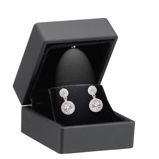 Allure - Luxury Earring Box With LED Light, Square Shaped Elegant Diamond Earring Case, For Unique Proposal, Engagement Or Wedding, Small, Black Velvet Interior Jewelry Display Gift Box.