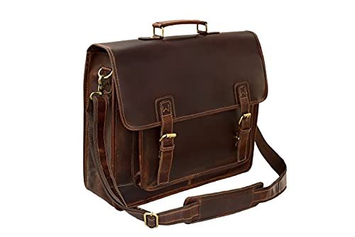 C CUERO 18 Inch Leather briefcases Laptop Messenger Bags for Men and Women Best Office School College Satchel Bag (dark brown)