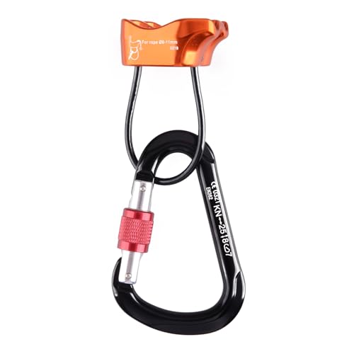 TRIWONDER ATC Belay Device V-grooved Micro Rescue Guide Belay Device Rock Rappelling (Orange with Carabiner)