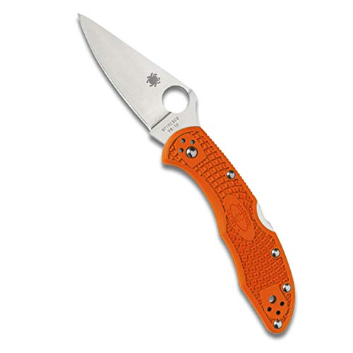 Spyderco Delica 4 Lightweight Signature Knife with 2.90' Flat-Ground Steel Blade and High-Strength Orange FRN Handle - PlainEdge - C11FPOR