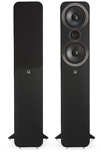 Q Acoustics 3050i Floorstanding Speakers Carbon Black Pair & Speaker Cable - 2-Way Reflex Enclosure, 2 Bass Drivers 6.5', Tweeter 0.9' - Tower Speakers for Surround Sound/Home Theater
