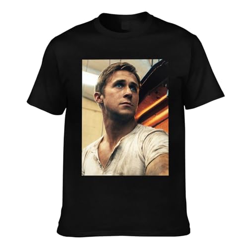 Arichwhoo Ryan Gosling Tshirt Short Sleeve 100% Cotton Top Crewneck Tees for Men Women （XSmall-4XLarge） Black