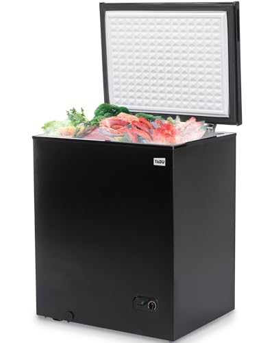 TABU 7.0 CU FT Black Chest Freezer, Deep Freezer with Storage Basket, Manual Defrost Freezer, Energy Saving Compact Freezer with 7 Level Adjustable Temperature, Top Open Door, Removable Basket (Black)
