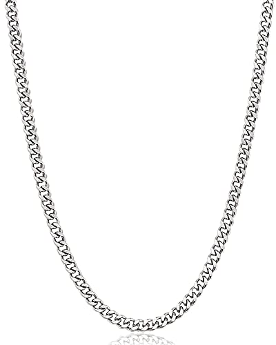 Fiusem Silver Tone Cuban Link Chain for Men, 5mm Mens Chain Necklaces, Stainless Steel Chain Necklaces for Men Women and Boys, 18 Inch