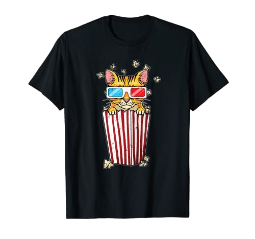 Funny Cat Movies Pun Film Fan Funny Movie Theater Popcorn T-Shirt