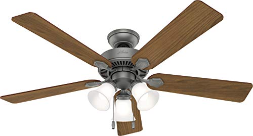 Hunter Fan Company, 50894, 52 inch Swanson Matte Silver Ceiling Fan with LED Light Kit and Pull Chain
