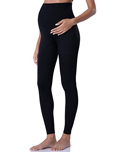 POSHDIVAH Women's Maternity Leggings Over The Belly Pregnancy Yoga Pants Active Wear Workout Leggings Black Small