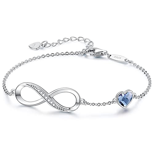 CDE Infinity Heart Symbol Charm Link Bracelet for Women 925 Sterling Silver Stainless Steel Adjustable Anniversary Jewelry Christmas Birthday Gifts for Women Wife Girlfriend Her