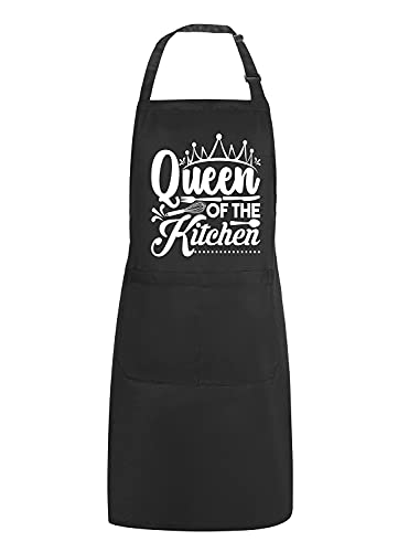 POTALKFREE Funny Aprons for Women with 2 Pockets, Queen of The Kitchen, Adjustable Bib Water Resistant Cooking Chef Apron, Gifts for Mom, Wife, Friends