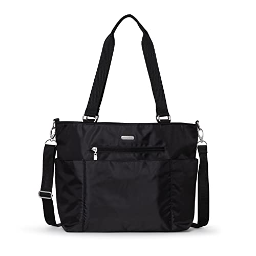 Baggallini Essential Laptop Tote - Work Tote Bag with Laptop Sleeve - Lightweight Travel Crossbody Shoulder Bag for Women, Black