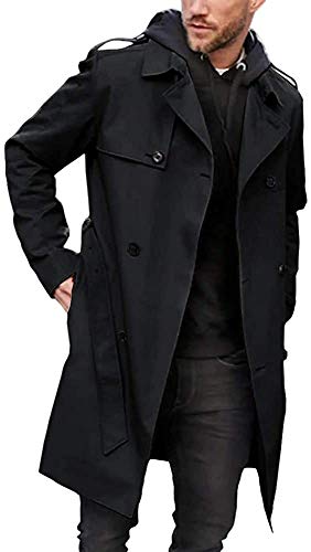 Gafeng Men's Trench Coat Slim fit Double Breasted Belted Windbreaker Lapel Long Jacket Casual Windproof Overcoat X-Large