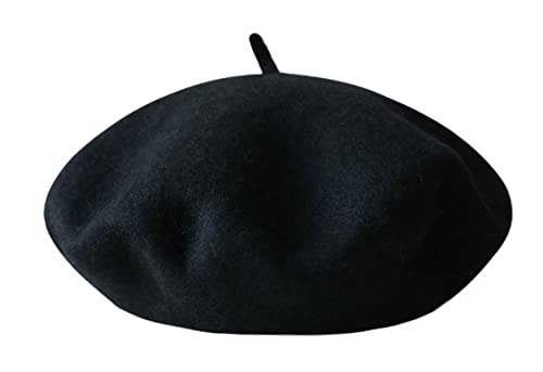 Kids Girls French Beret Hat Artist Hat Solid Warm Beanie Cap Winter Autumn (Black, 1)