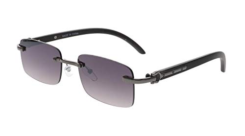FLAWLESS EYEWEAR Retro Wood Buffs Vintage Style Gangster Rimless Clear Lens Rectangular Metal & Wood Eye Glasses (Black-Black/Smoke Lens)