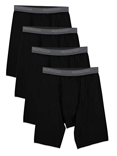 Fruit of the Loom Men's Microfiber Boxer Briefs (Size XXL), Long Leg-4 Pack-Black, XX-Large