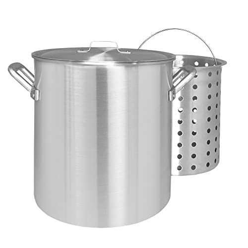 Bayou Classic 4325 25-qt Aluminum Shrimp Pot Features Perforated Aluminum Basket Domed Vented Lid Heavy Riveted Handles Perfect For a Classic Shrimp Boil