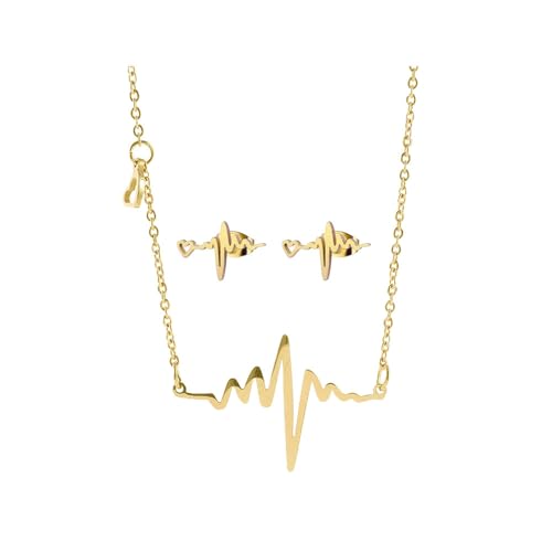 RUIZHEN Love Heart Heartbeat EKG Stud Earrings Nurse Doctor Earrings (gold-set)