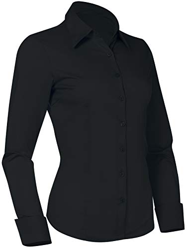 PIER 17 Button Down Shirts for Women, Tailored Long Sleeve Casual Business Professional Office Work Collared Dress Blouse Black