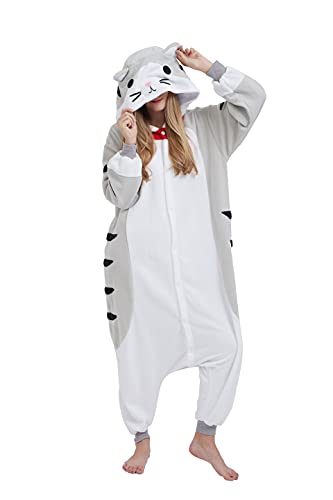SimZoo Adult Animal Onesie Pajamas, Men and Women's Cat Costume Sleepwear, One-Piece Unisex Homewear Medium