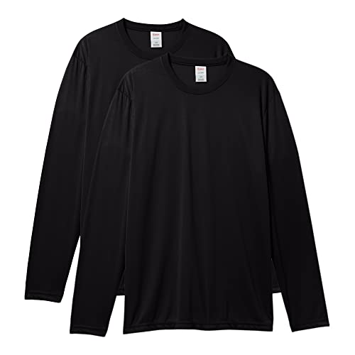 Hanes Men's Long Sleeve Cool DRI T-Shirt UPF 50+, Black, XX-Large (Pack of 2)