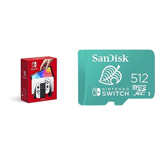 Nintendo Switch – OLED Model w/White Joy-Con and SanDisk 512GB microSDXC Card, Licensed Switch