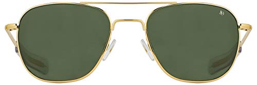 AO Original Pilot Sunglasses - Gold - Calobar Green SkyMaster Glass Lenses - Bayonet Temple - Polarized - 55-20-140