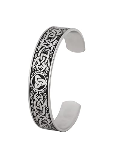 HAQUIL Celtic Dragon Triquetra Cuff Bracelet for Men and Women, Celtic Jewelry Gift