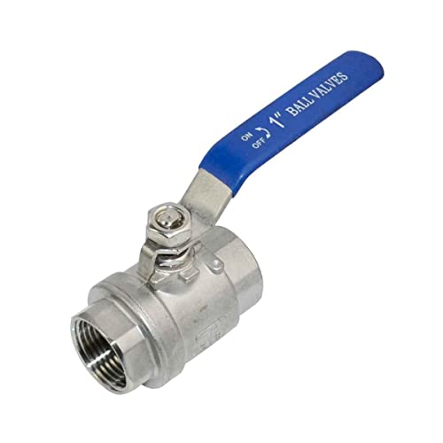 Megairon 316 Stainless Steel 1' Full Port Ball Valve with Blue Vinyl Handle, NPT Female x Female Thread,1000 WOG (1')