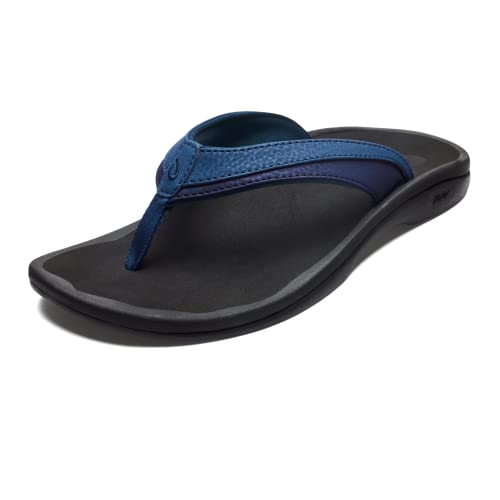OLUKAI Ohana Women's Beach Sandals, Quick-Dry Flip-Flop Slides, Water Resistant, Wet Grip Soles & Compression Molded Footbed, Blueberry/Black, 10