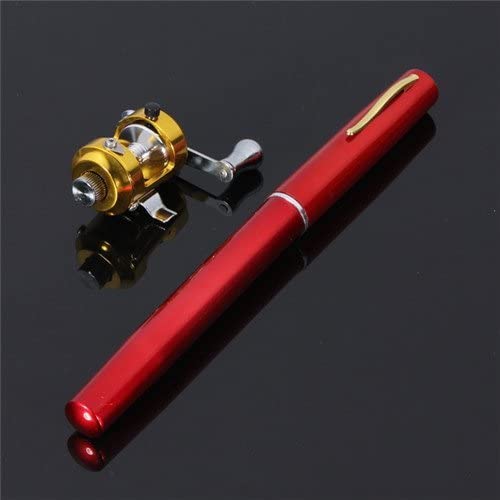 G Ganen 38inch Mini Portable Pocket Aluminum Alloy Fishing Rod Pen Great Gift (Red-B)