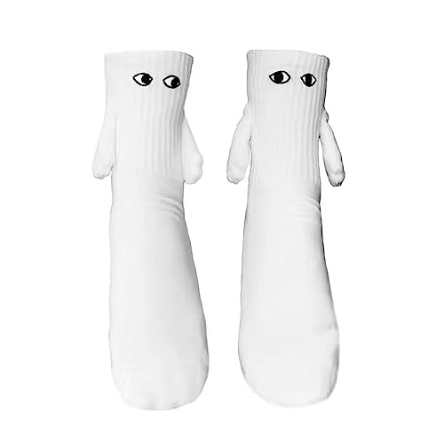 Novelty Couple Holding Hands Socks, Funny Women Men Magnetic Mid-Tube Socks for for Couples Friends Sisters Lovers (1 Pair White)
