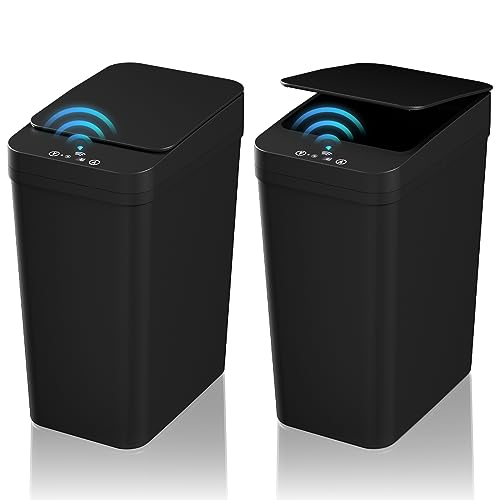 KOEYLE 2 Pack 2.2 Gallon Automatic Touchless Garbage Can, Small Motion Sensor Smart Trash Can, Slim Waterproof Trash Bin for Bedroom, Bathroom, Office, Living Room, Black