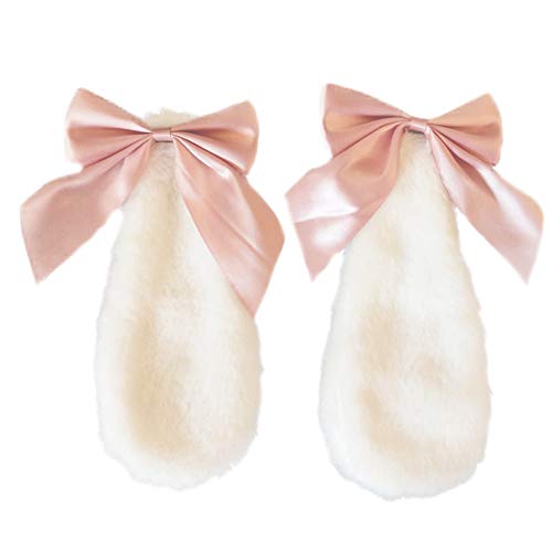 WeeH A Pair of Cartoon Animal Furry Ears Hair Clips Halloween Costume Headwear for Women Men at Birthday Party Anime Theme (Rabbit Pink Bow)
