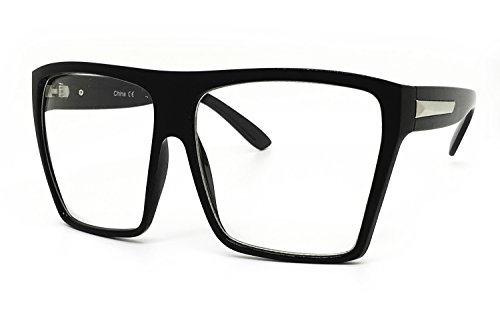 O2 Eyewear 7310-1 Oversized XXL Vintage Classic Nerd Clear Lens Glasses (BLACK, 70)