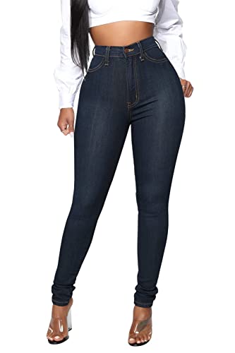 KUNMI Womens Classic High Waisted Skinny Stretch Butt Lifting Jeans Slim Fit Denim Pants Dark Blue