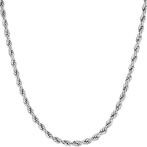LIFETIME JEWELRY 3mm Gold Rope Chain for Men & Women 24k Real Gold Plated Diamond Cut Gold Chain Necklace Women & Necklace for Men 14 to 36 Inch (20 inches, White Gold)
