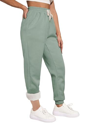 Yeokou Womens Sherpa Lined Sweatpants Winter Warm Fleece Pants(Green-M)