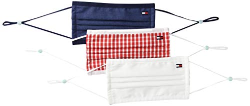 Tommy Hilfiger Reusable Cloth Face Mask 3-Pack, Red/White/Navy Multi, 3 Count (Pack of 1)
