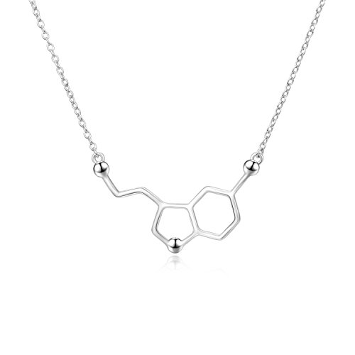 LUHE Serotonin Molecule Necklace, Caffeine Molecule Necklace Sterling Silver Science Jewelry For Women Ideal Necklaces For Teacher Professor Chemistry Grad and Science Lovers