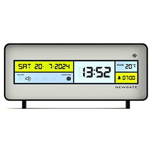 NEWGATE Futurama Modern LCD Alarm Clock - Bedside Clock - Desk Clock - Digital Clock - Digital Alarm Clock - Bedroom Accessories - LCD Display - Office Clock - 12/24hr Display - White