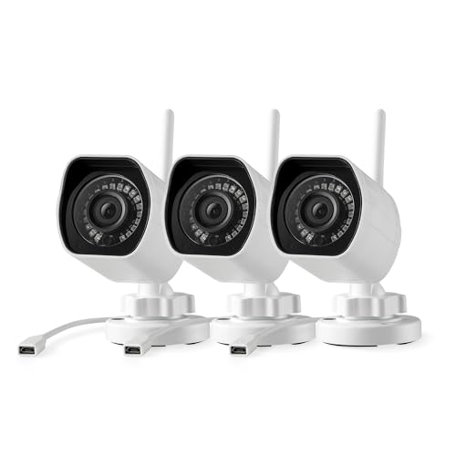 [2023 Upgraded] Zmodo 1080p Outdoor Wireless Camera, 3 Pack Indoor Outside WiFi Cameras, IR Night Vision, Motion Detection, Remote View, Easy Setup, White, Plug-In, Compatible with Alexa 3 Count