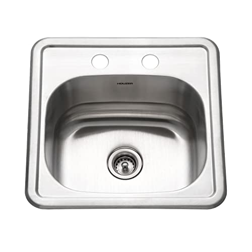 Houzer 15' x 15' Hospitality Drop-In Topmount Bar Sink Stainless Steel Single Bowl with 2-Holes -1515-6BS-1