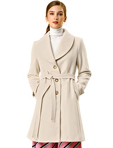 Allegra K Women's Shawl Collar Outwear Winter Belted Single Breasted Coat Medium Beige
