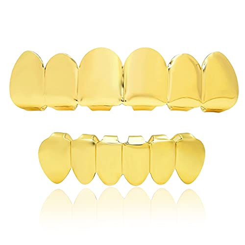 WSD 18K Hip Hop Gold Plated Grillz for Men Grills Teeth for Women Cool Mouth Grill Funny Finish 6 Top Teeth 6 Bottom Tooth Custom Tooth Cap Set