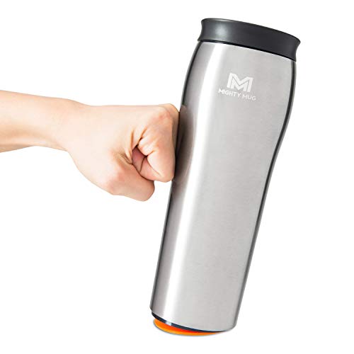 Mighty Mug | The Untippable Mug | Grips When Hit, Lifts for Sips | Insulated Stainless Steel Tumbler | Cupholder Friendly | Gifts for Women Men All | Leakproof | 6 Hours Hot / 24 Cold | 16oz | Silver