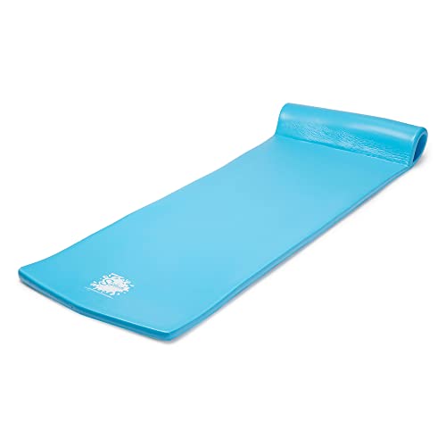 TRC Recreation Splash 1.25 Inch Thick Foam Swimming Pool Float Mat Large Adult Lounger with Built-in Roll Pillow, Marina Blue (Open Box)