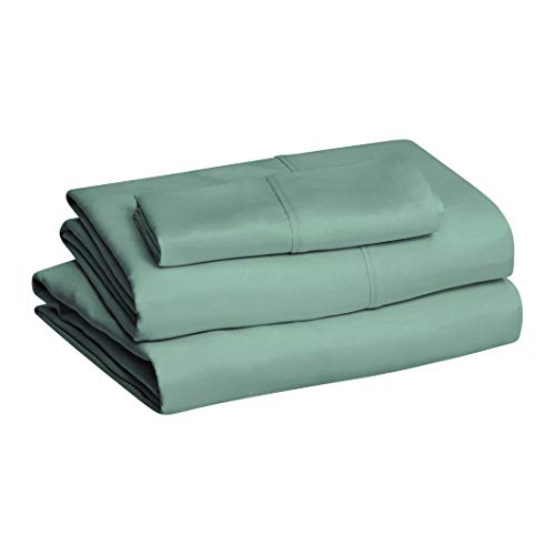 Amazon Basics Lightweight Super Soft Easy Care Microfiber 3-Piece Bed Sheet Set with 14-Inch Deep Pockets, Twin, Emerald Green, Solid