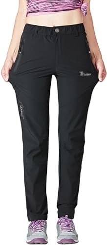 Rdruko Women's Outdoor Hiking Pants Lightweight Quick Dry Water Resistant Travel Fishing Pants with Pockets(Black, US M)