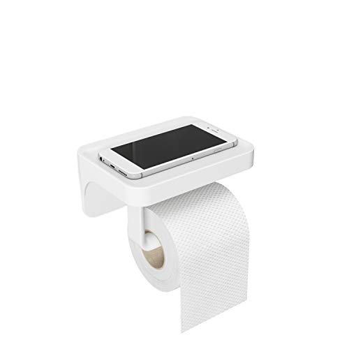 Umbra 1014159-660 Flex Sure-Lock Toilet Paper Holder with Integrated Storage Shelf for Phone, Glasses and Other Accessories, with SureLock Technology, Install Without Drilling, White